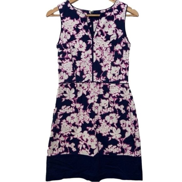 Tommy Hilfiger dress midi blue pink stretchy cotton blend pencil 2 flattering - Picture 1 of 12